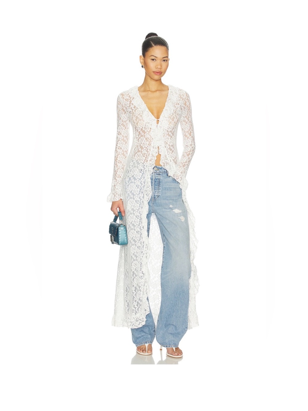 Lioness Long Nights Duster M NWOT White Lace Bohemian